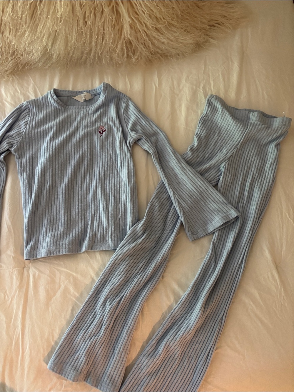 H&M Girls Light Blue Ribbed Set